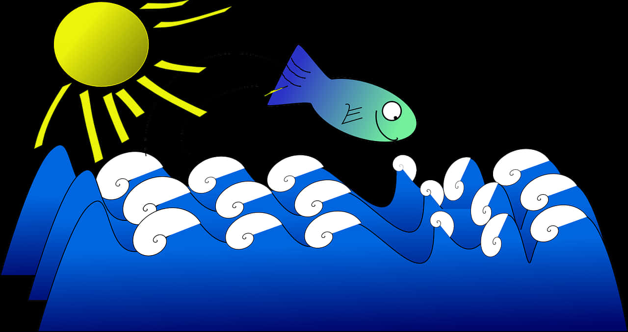 A Cartoon Of A Fish Jumping Over Waves