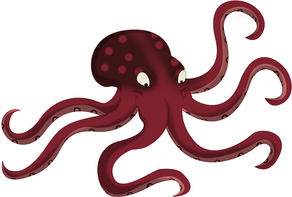 A Cartoon Of A Red Octopus
