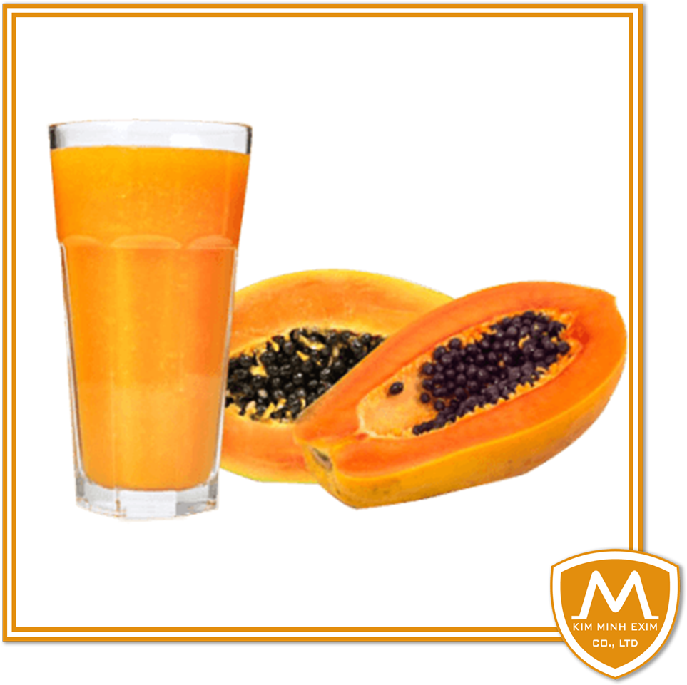 A Glass Of Orange Juice Next To A Cut Papaya