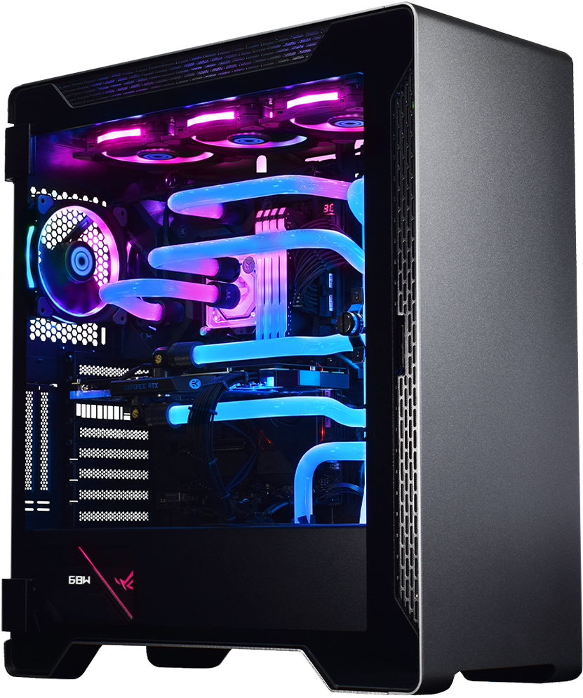 A Black And Purple Computer Tower