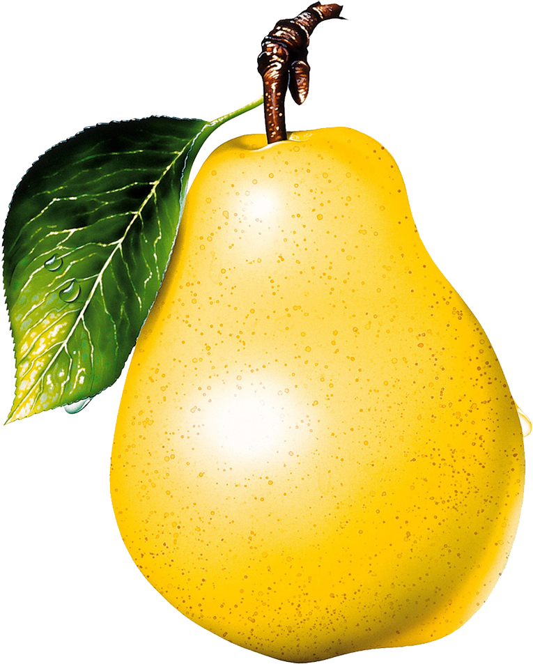 A Yellow Pear With A Green Leaf