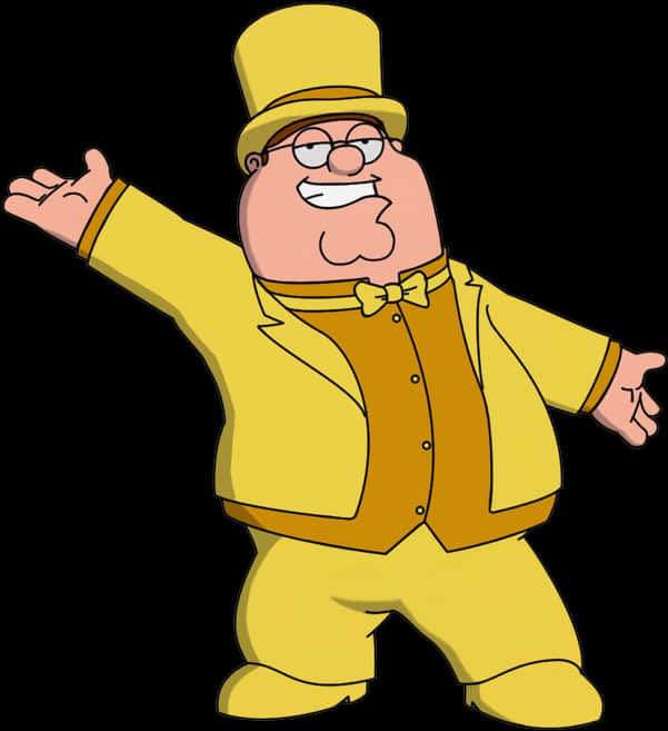 Cartoon Man In Yellow Suit And Hat With Arms Outstretched