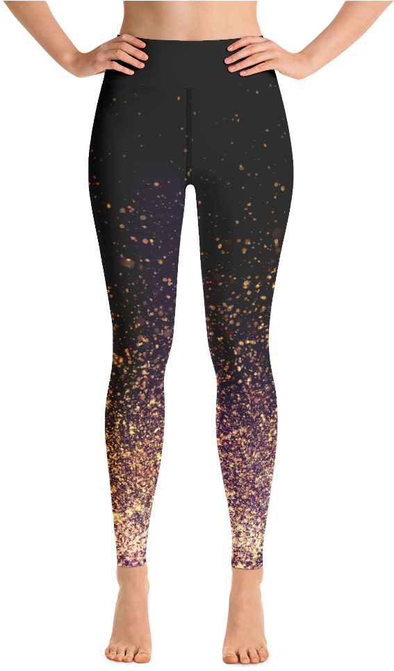 A Black And Orange Leggings With Gold Specks
