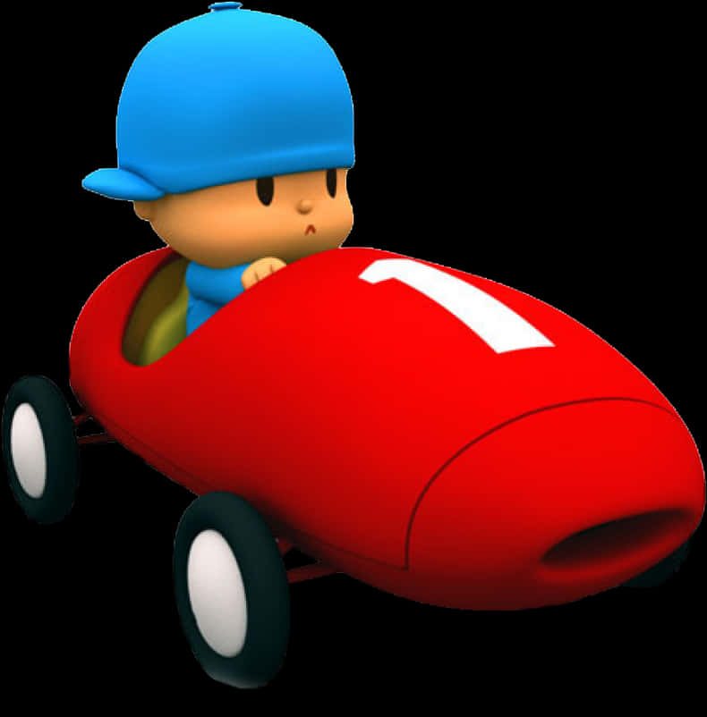 A Cartoon Character In A Race Car