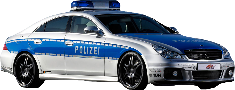 A Police Car With A Blue And White Stripe
