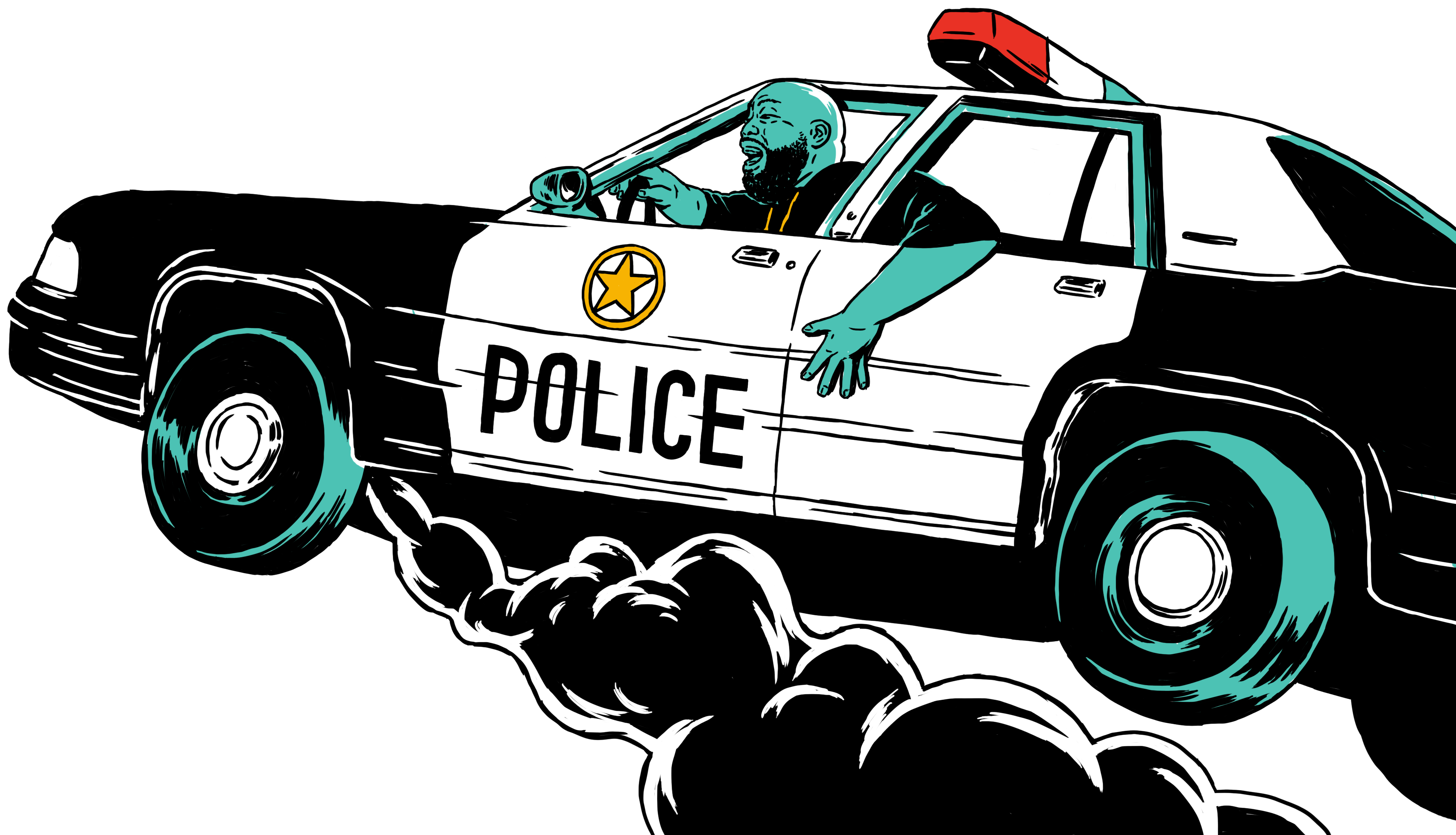 A Cartoon Of A Man Driving A Police Car
