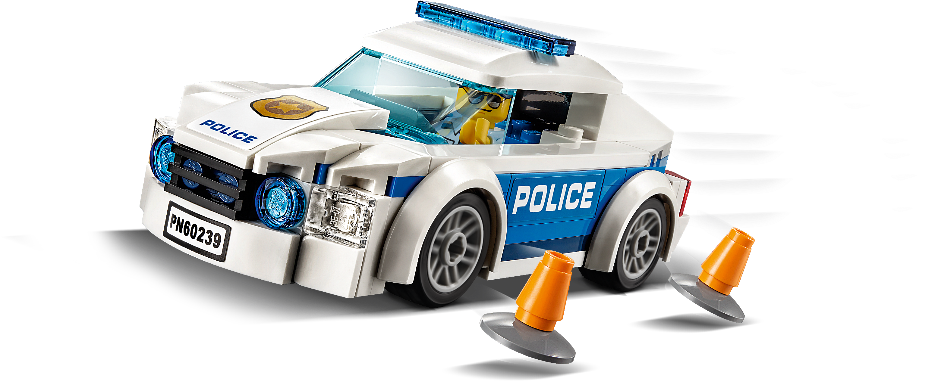 A Toy Police Car With A Toy Cone