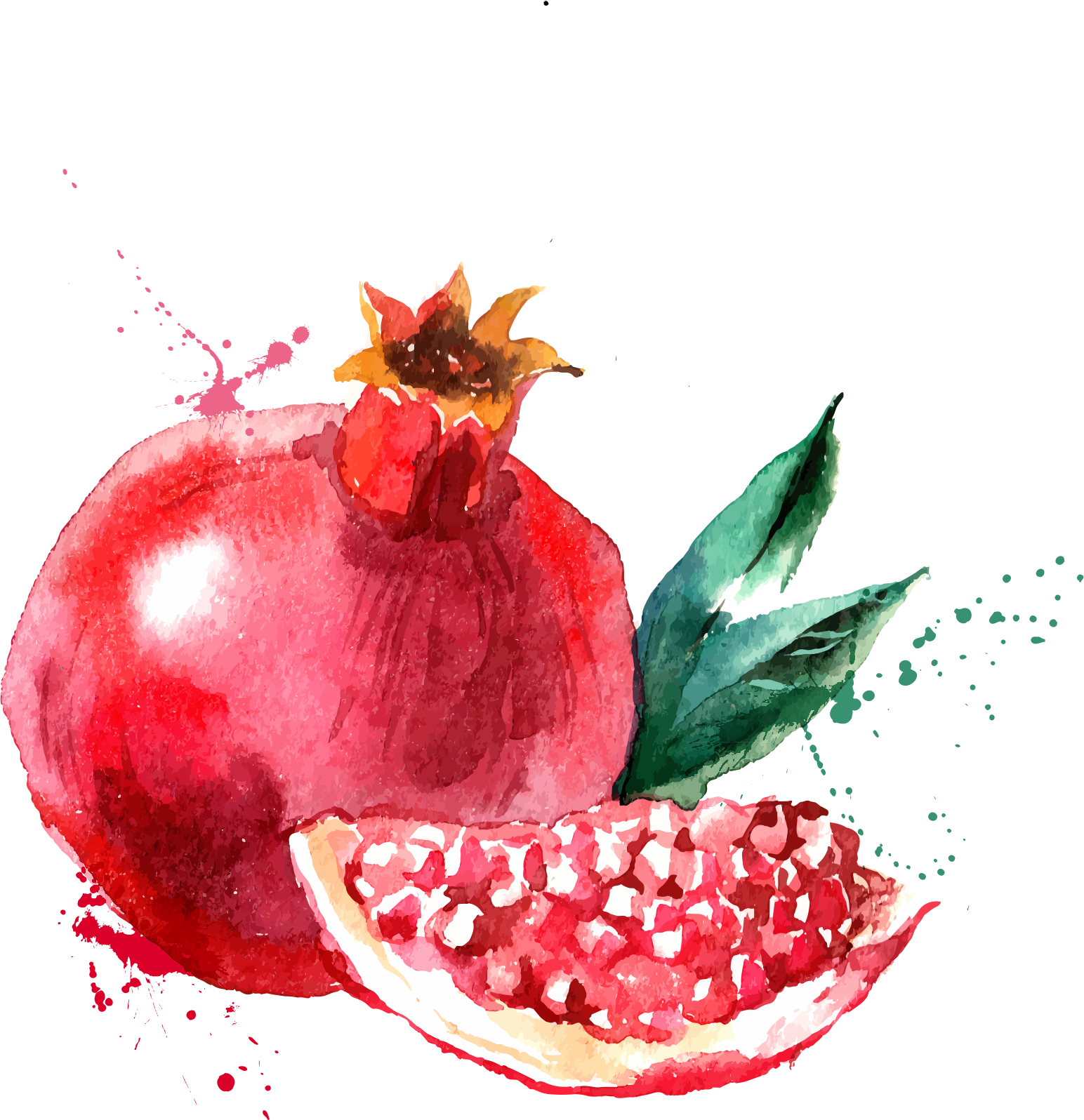 A Watercolor Of A Pomegranate And A Slice Of Pomegranate