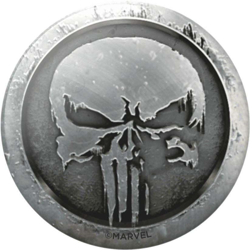 A Silver Coin With A Skull Symbol