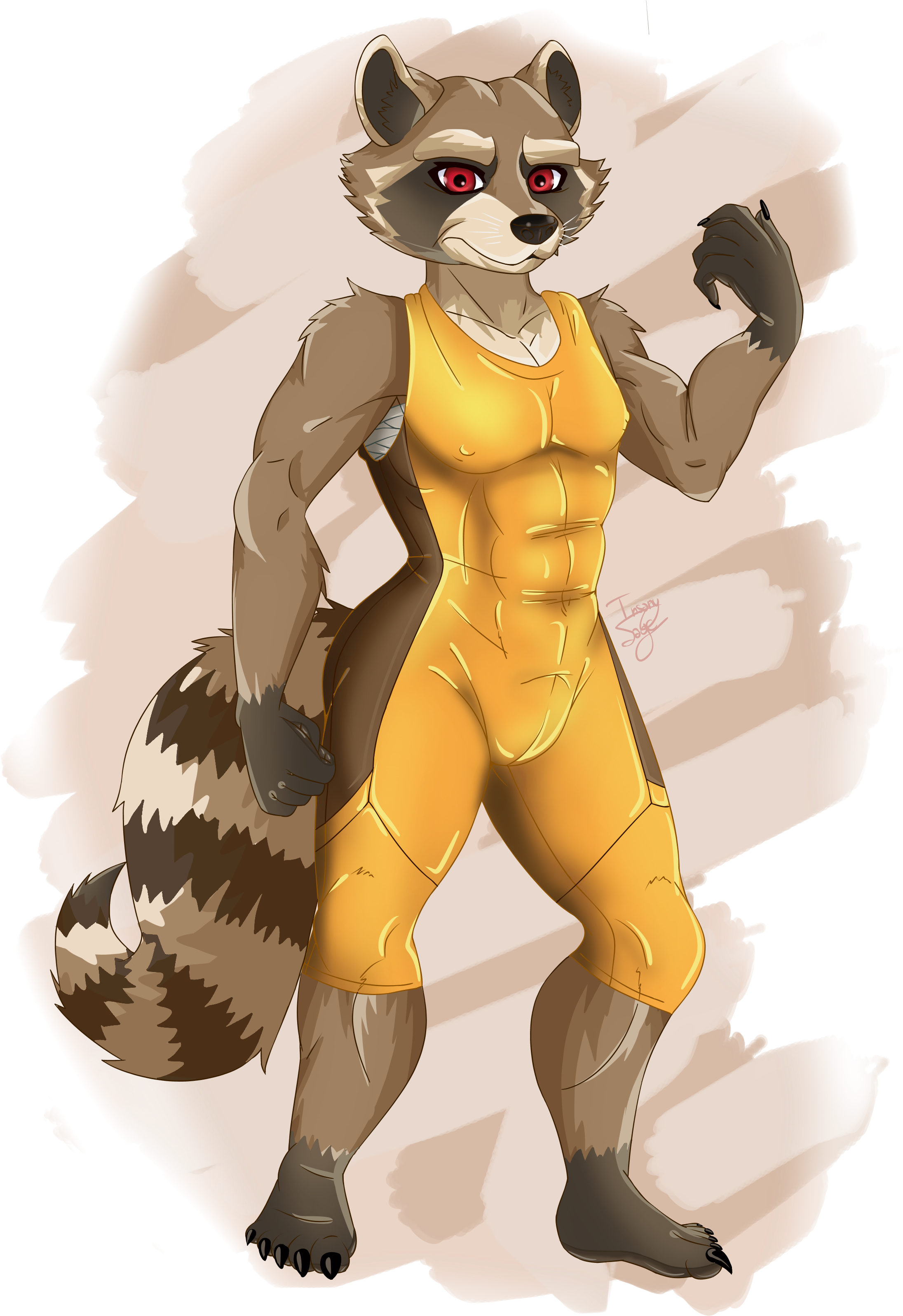 A Cartoon Of A Raccoon Wearing A Bodysuit