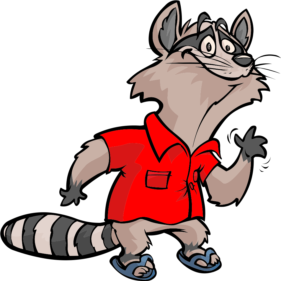Cartoon Raccoon Wearing A Red Shirt And Sandals