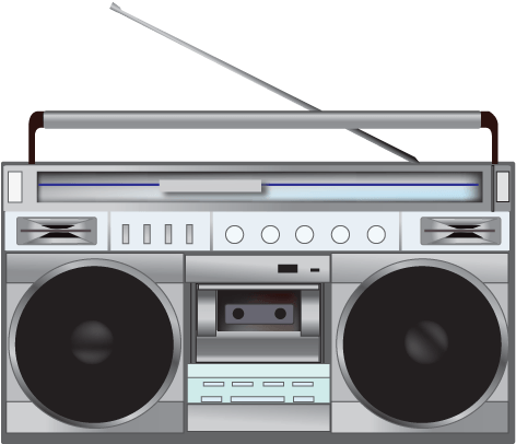 A Silver Boom Box With Two Round Speakers