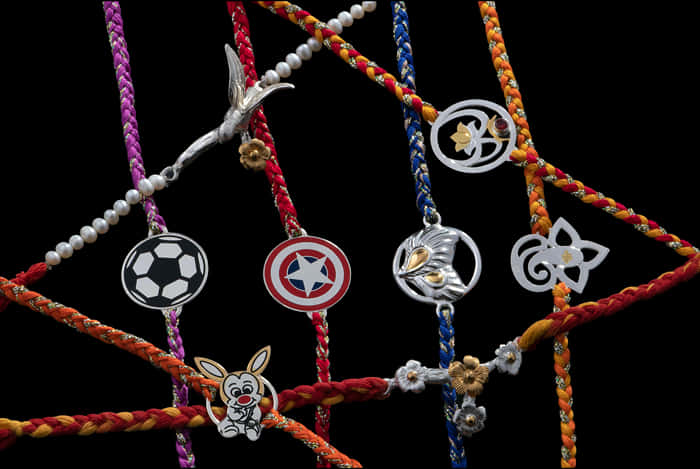 A Group Of Colorful Stringed Necklaces
