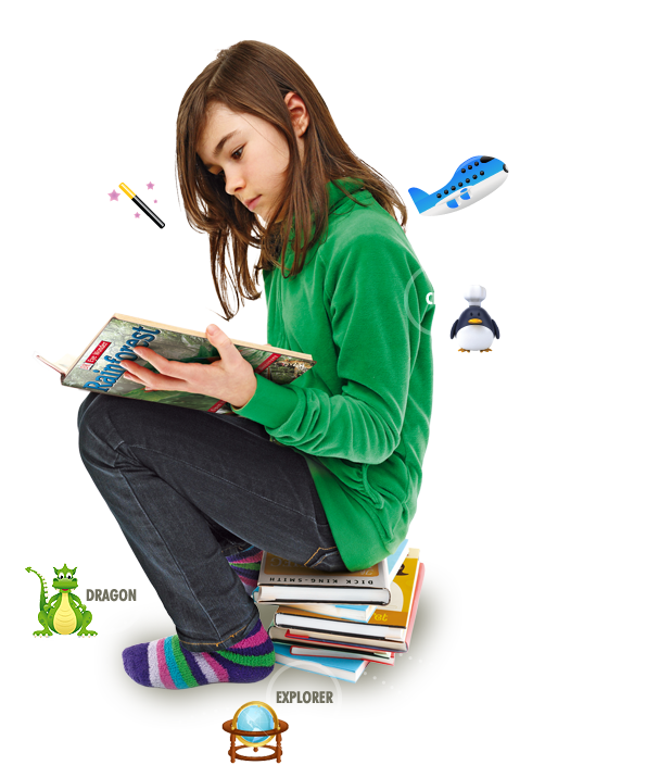 A Girl Sitting On A Stack Of Books