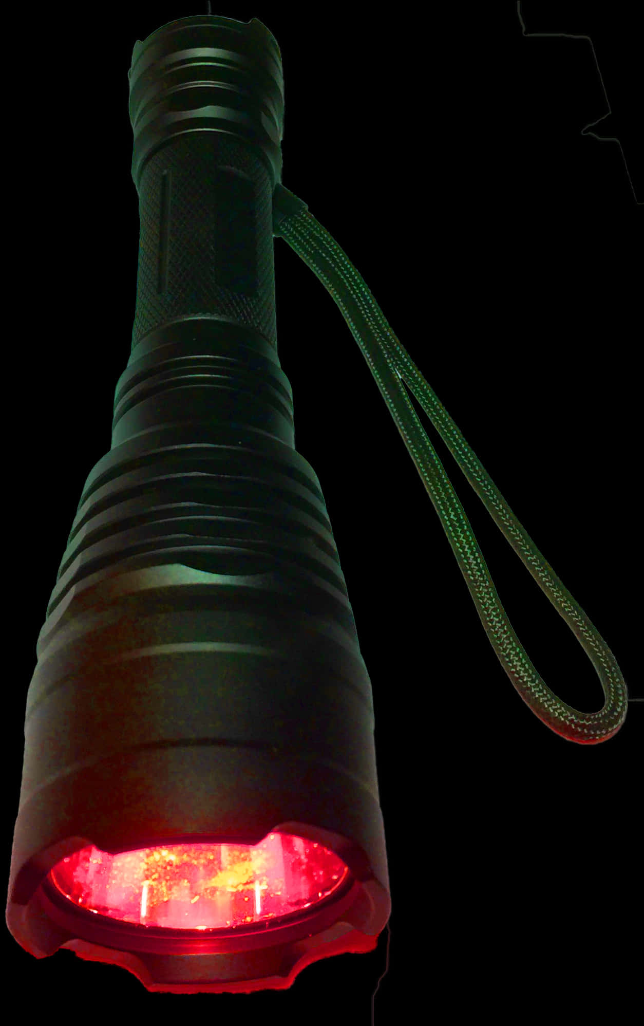 A Black Flashlight With A Red Light