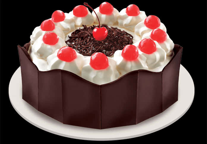 A Cake With Whipped Cream And Cherries