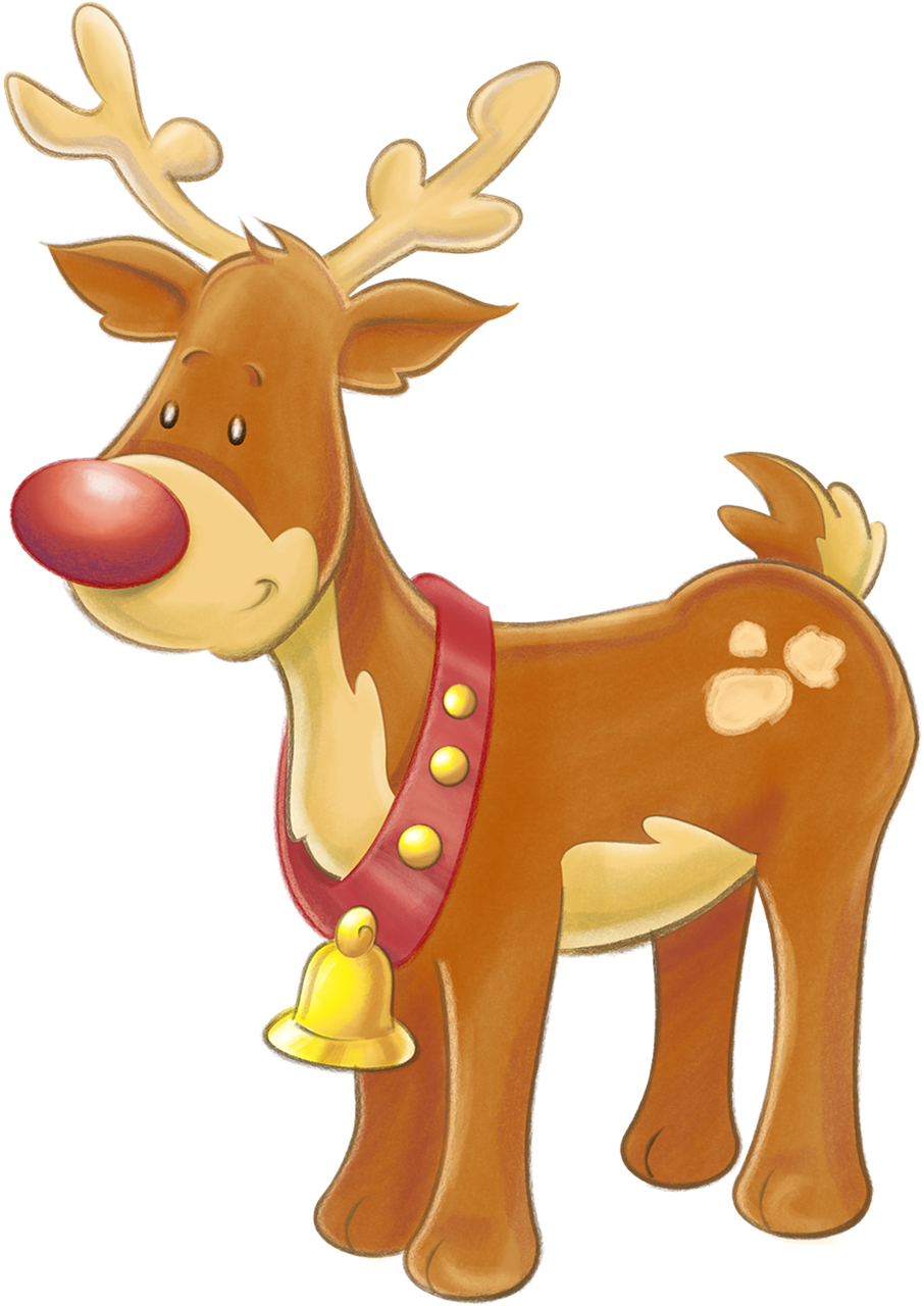 A Cartoon Of A Reindeer With A Bell