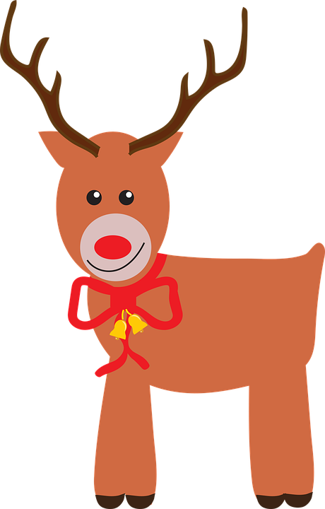 A Cartoon Of A Reindeer With A Red Nose And Bells