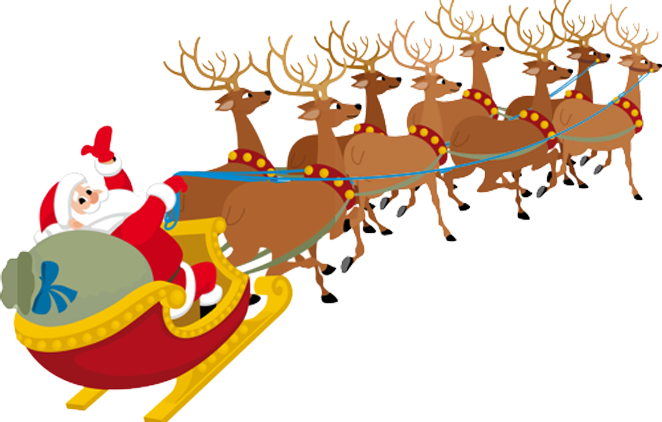 A Cartoon Of Santa Claus In A Sleigh With Reindeer