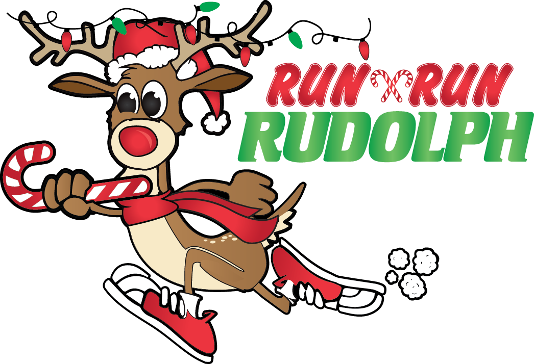 A Cartoon Reindeer Running With A Candy Cane