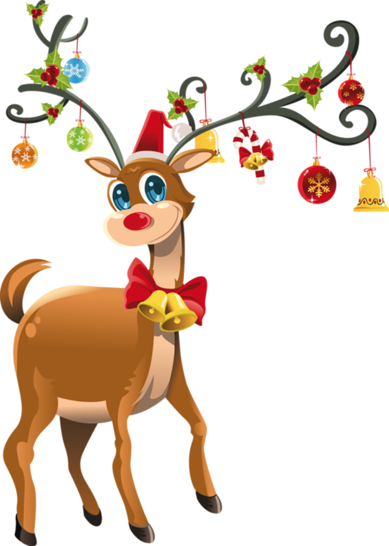 A Cartoon Deer With Bells And Ornaments