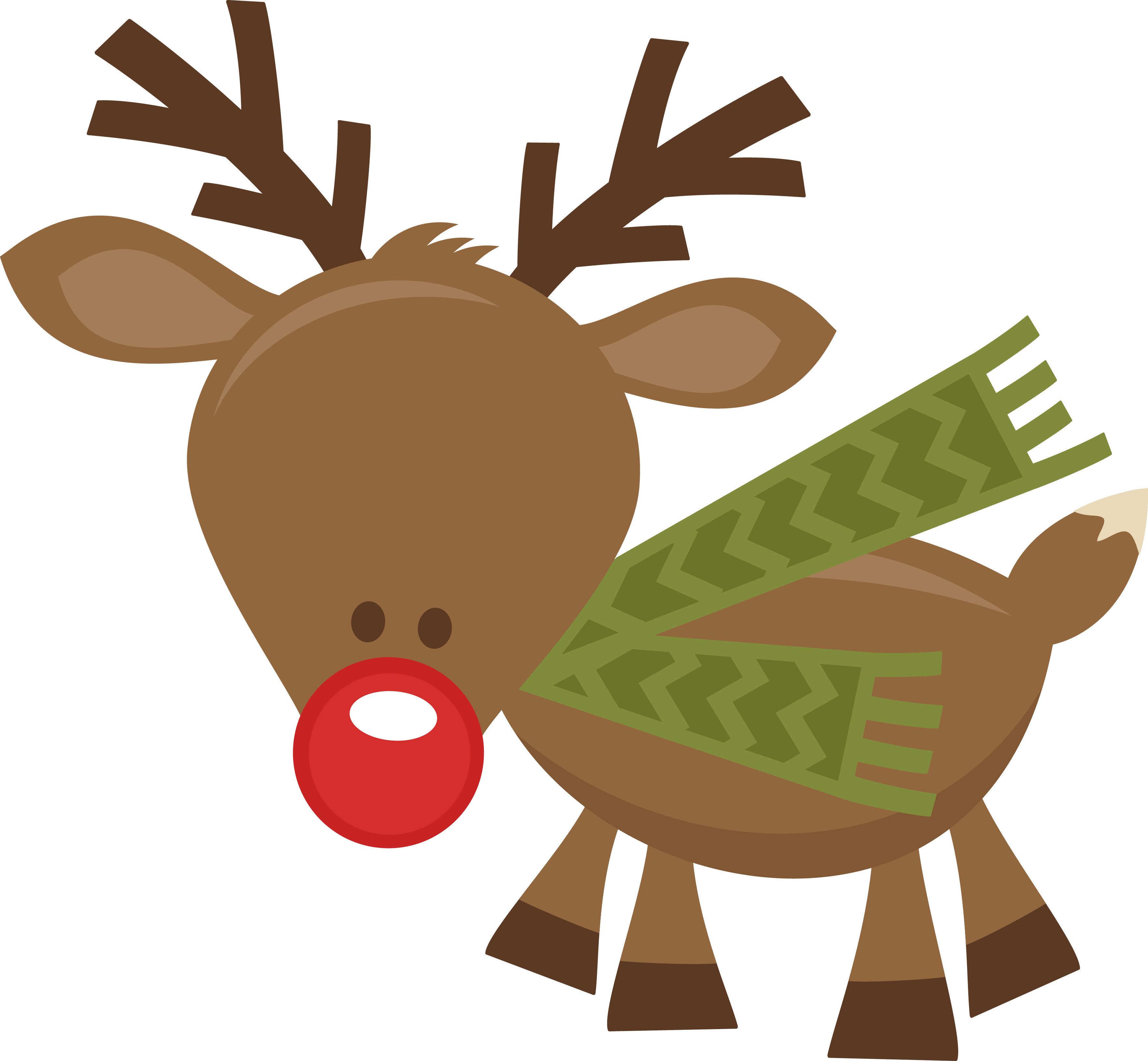 A Cartoon Reindeer With A Scarf And A Red Nose