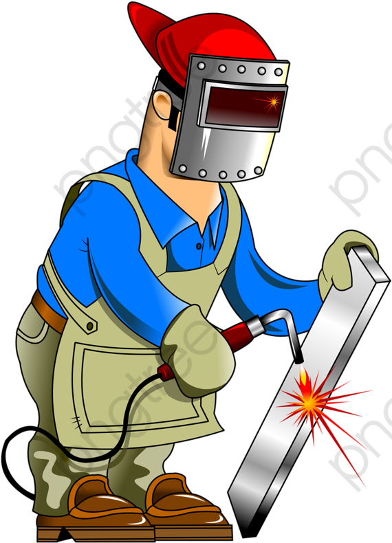 Cartoon Of A Man Welding A Metal Piece