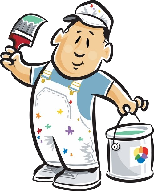 A Cartoon Of A Man Holding A Paint Brush And A Bucket