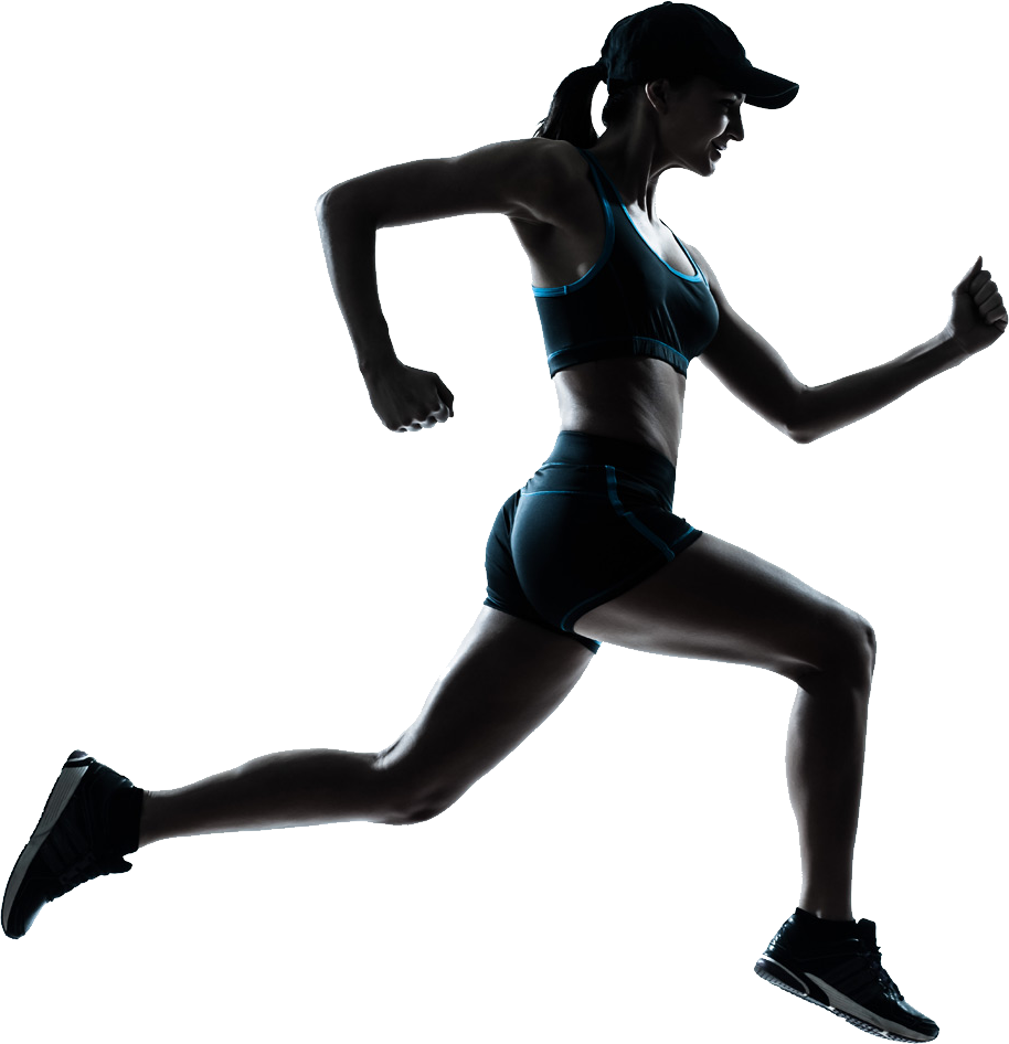 A Woman Running In A Blue Sports Outfit