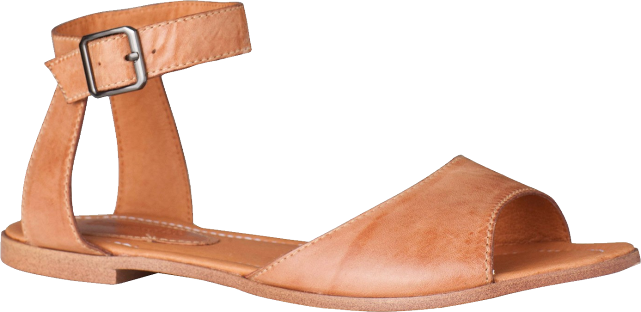 A Tan Flat Sandal With A Black Background