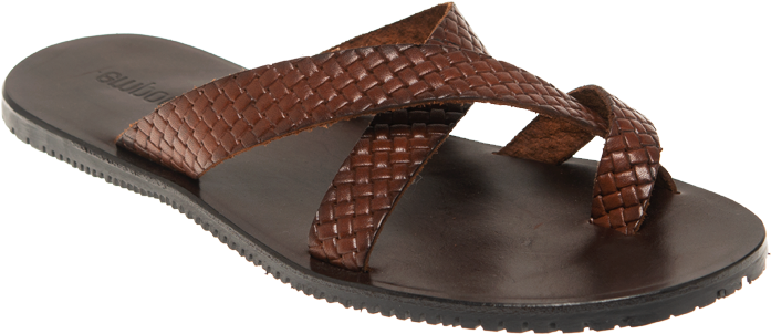 A Brown Leather Sandal With A Cross-strap