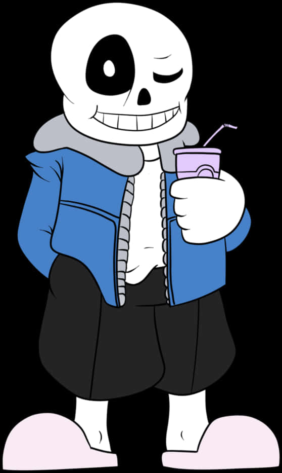 Cartoon Of A Skeleton Holding A Drink