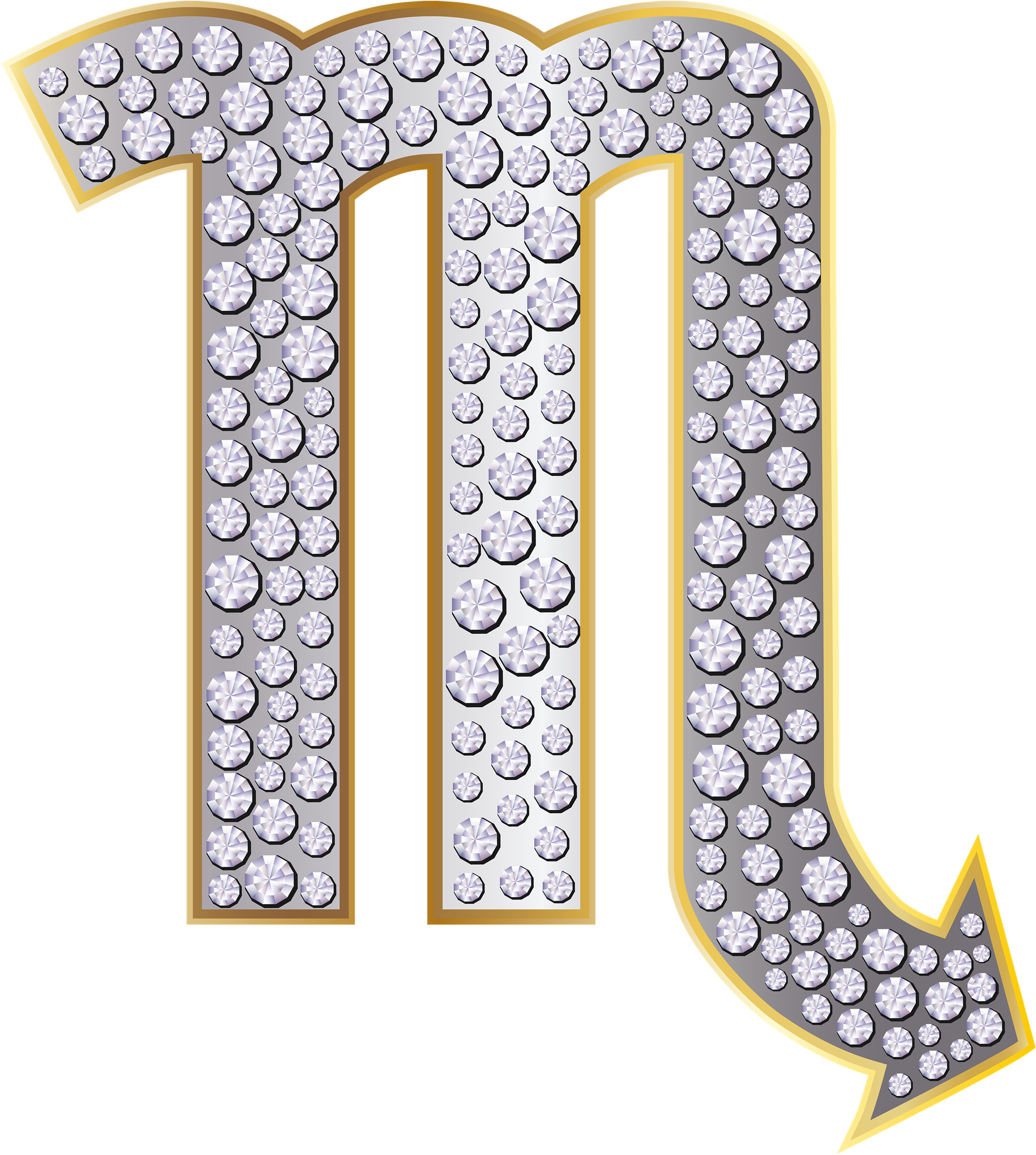 A Silver And Gold Letter With Diamonds