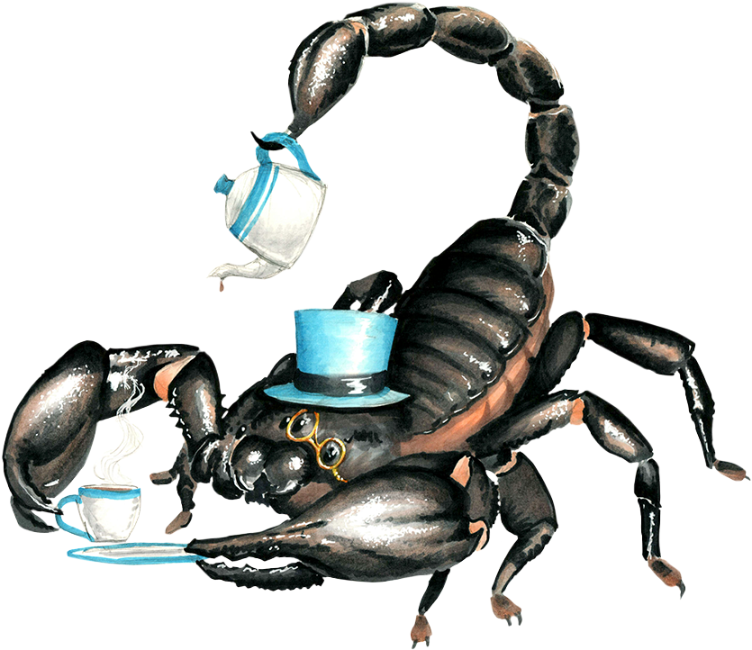 A Scorpion With A Hat And Teapot