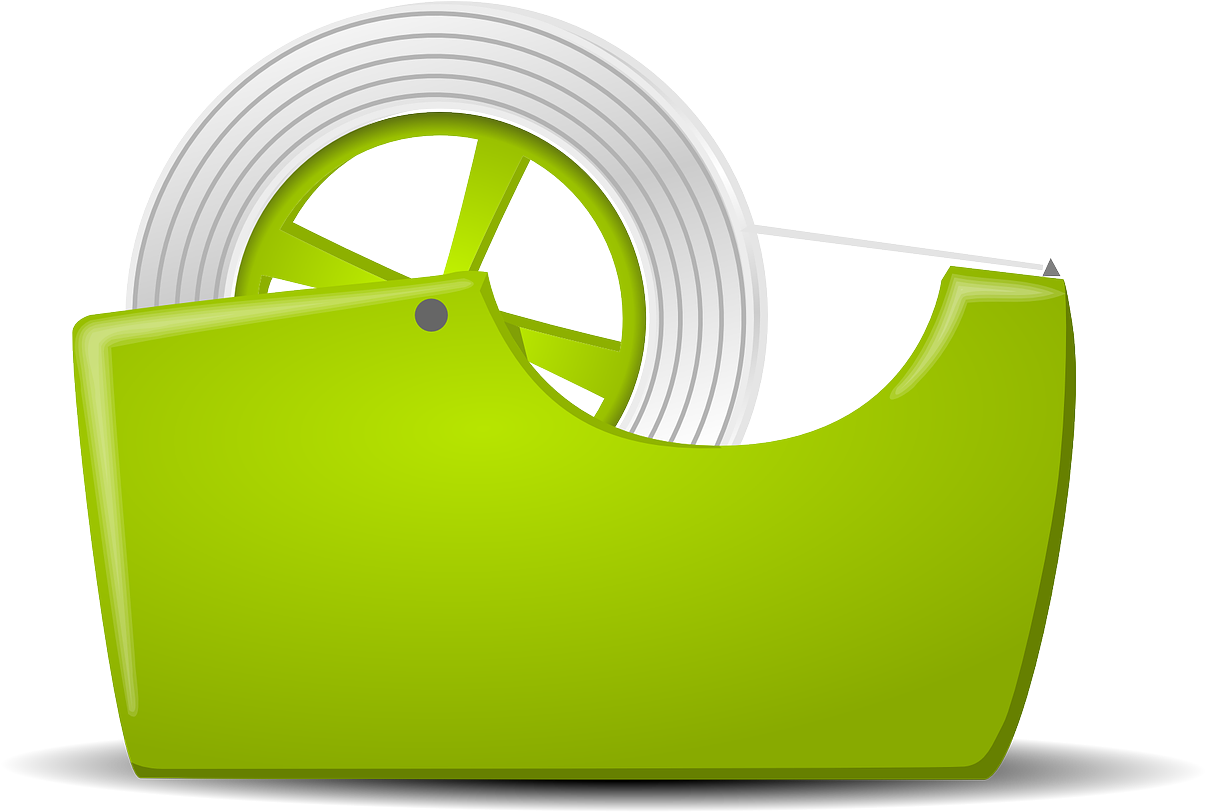 A Green Tape Dispenser With A Silver Tape