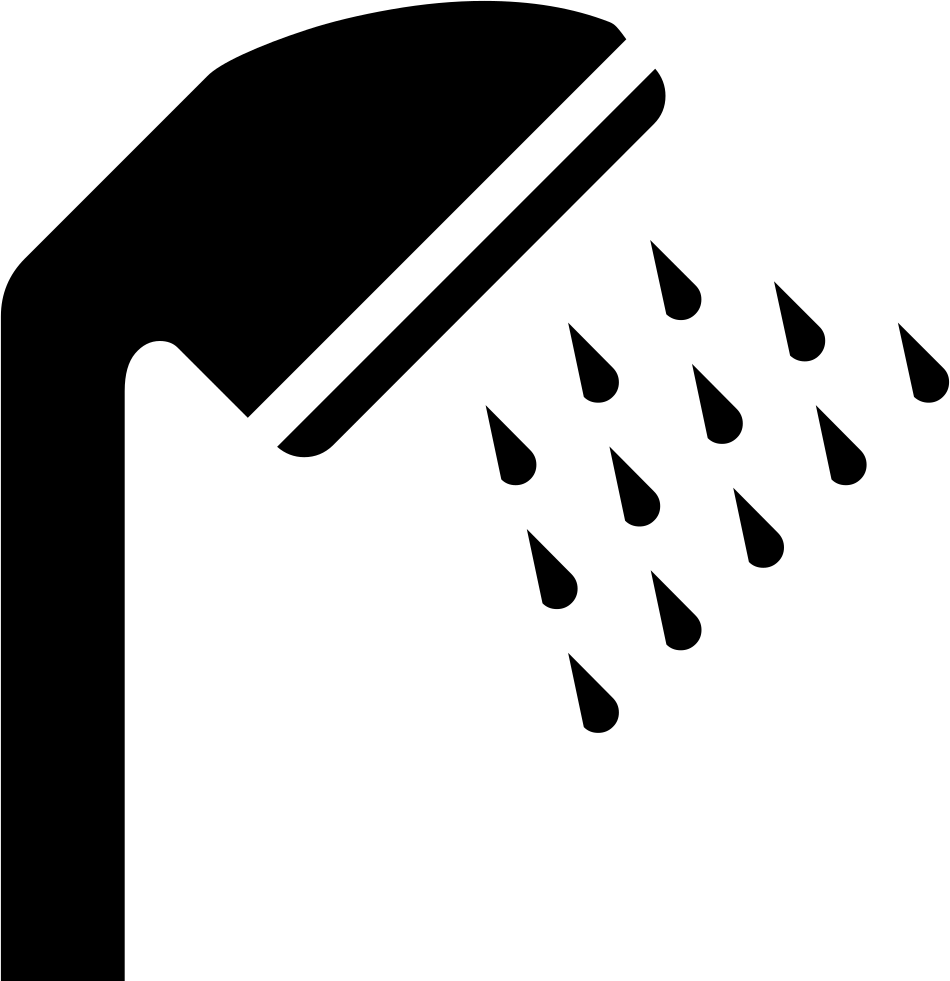 A Black And White Drawing Of A Shower Head With Water Drops