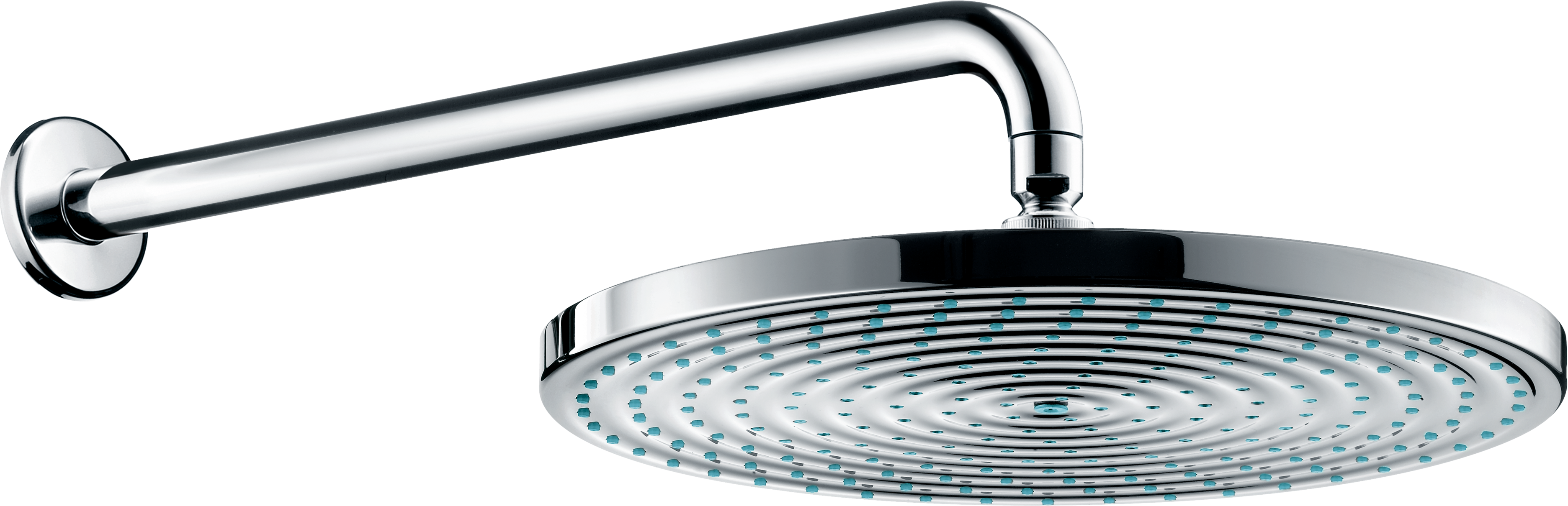A Shower Head With Blue Drops