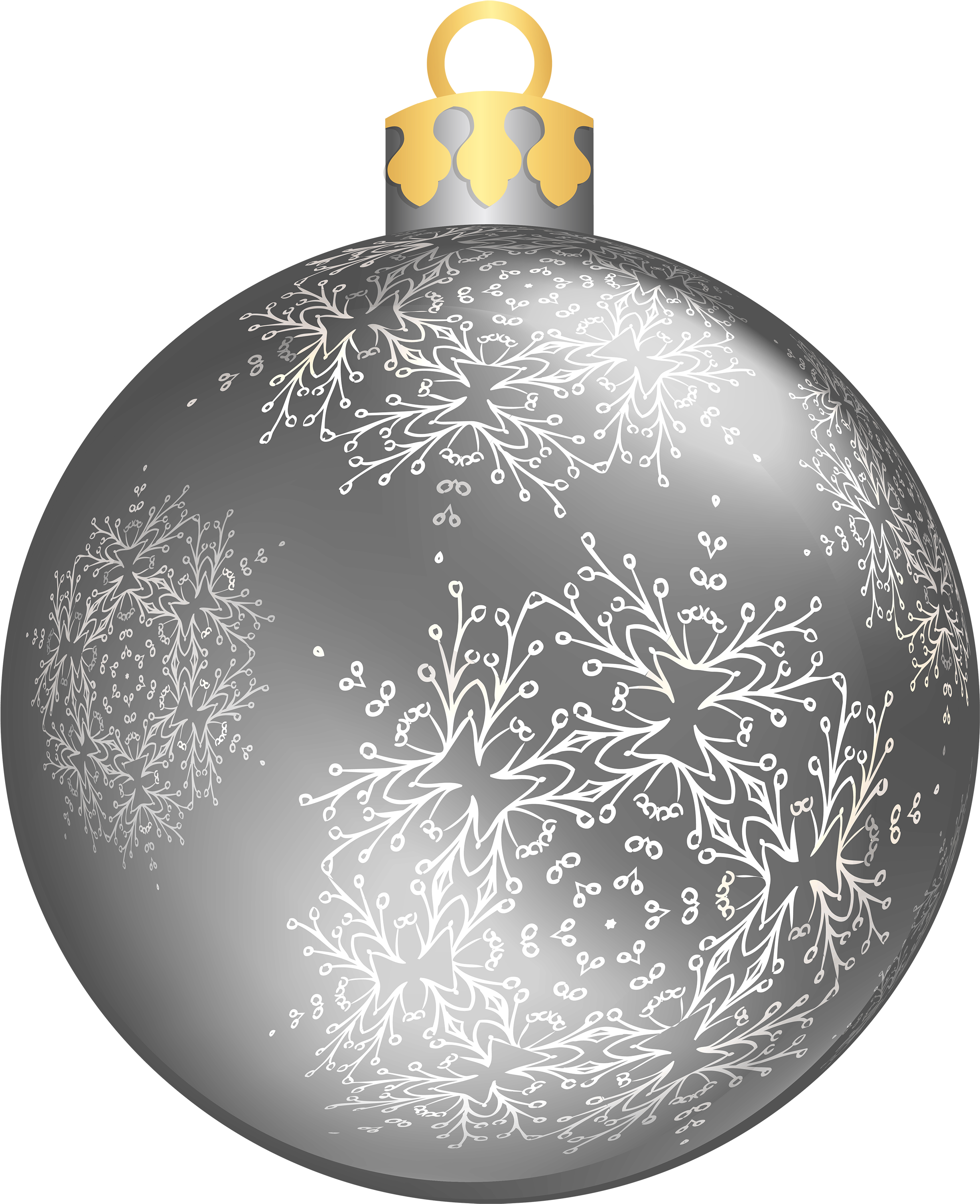 A Silver Ornament With White Snowflakes