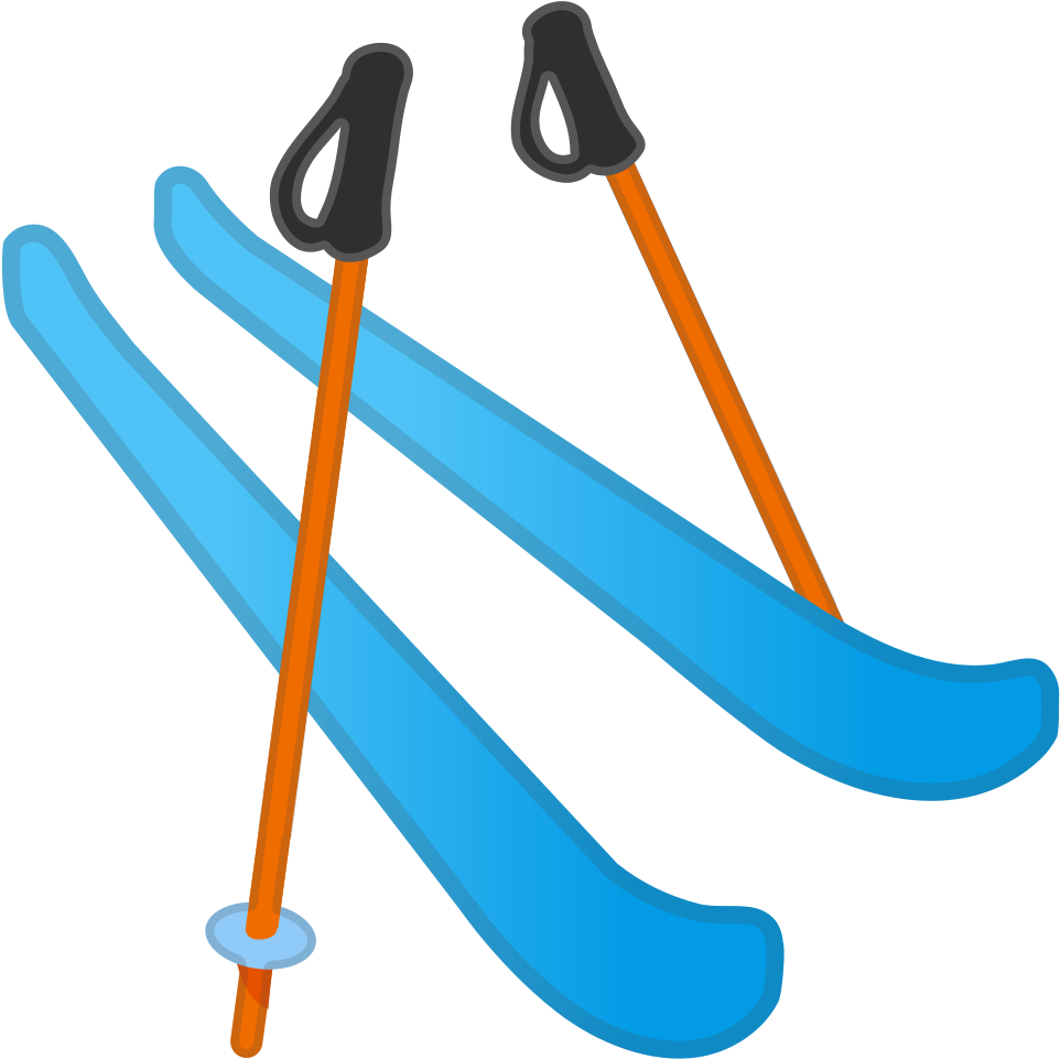 A Pair Of Blue Skis And Poles
