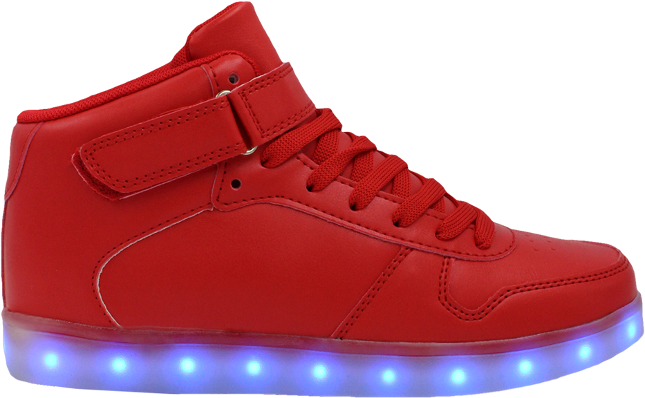 A Red Shoe With Blue Lights