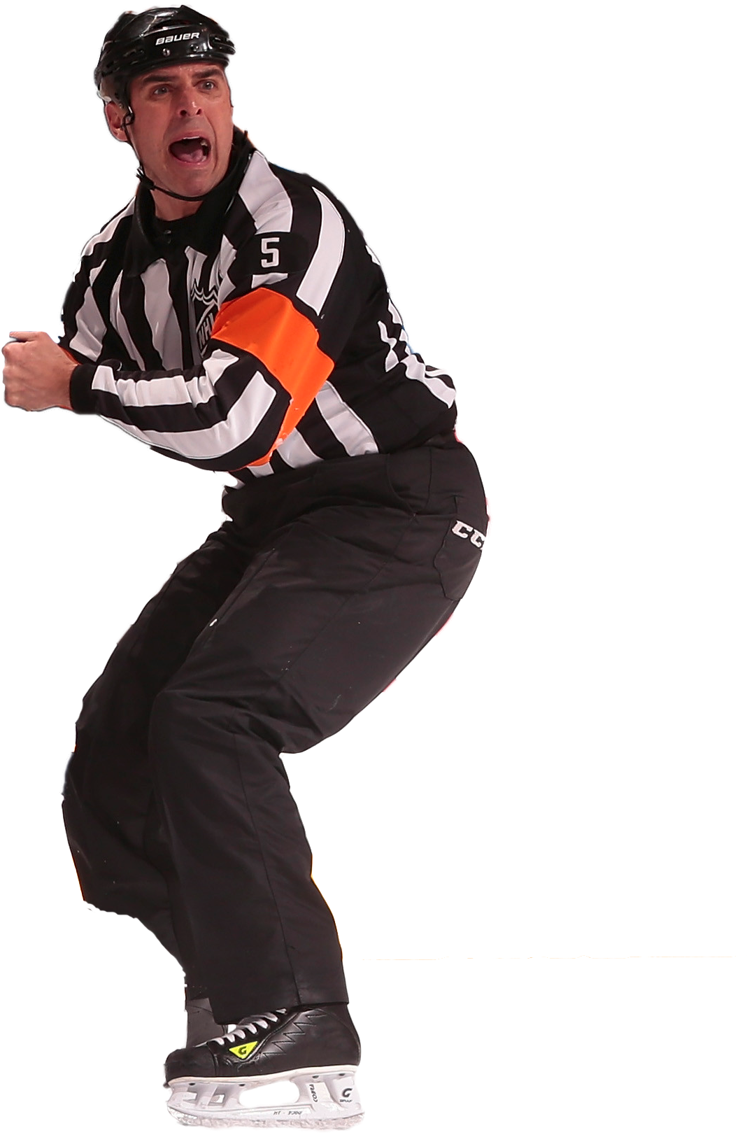 A Man Wearing A Referee Uniform And Helmet