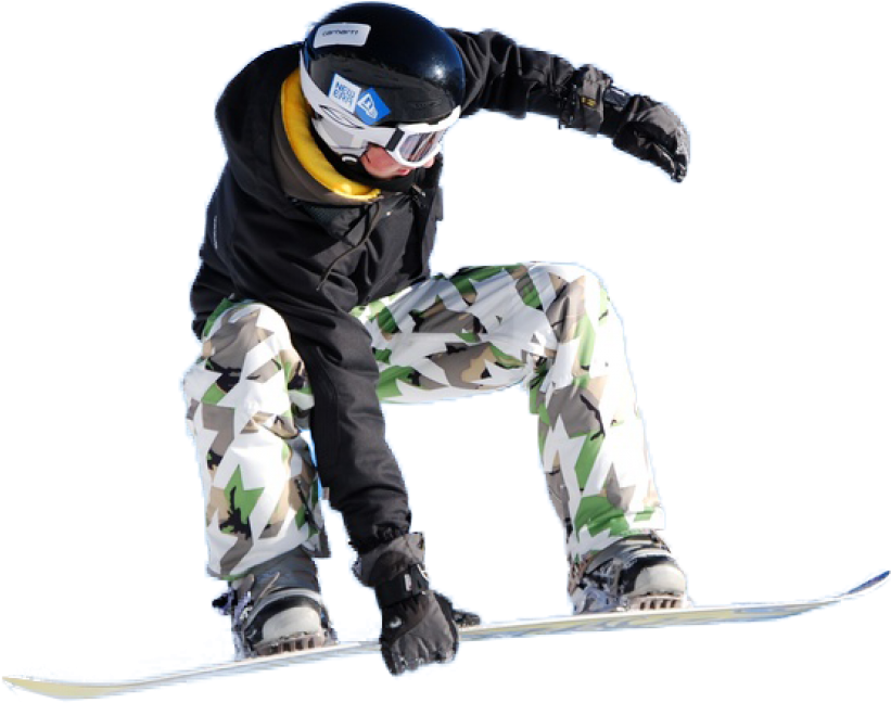 A Person In A Helmet And Goggles On A Snowboard