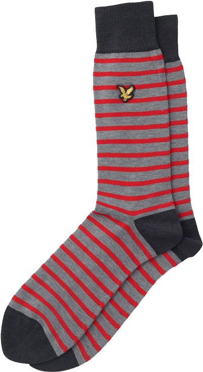 A Pair Of Red And Grey Striped Socks