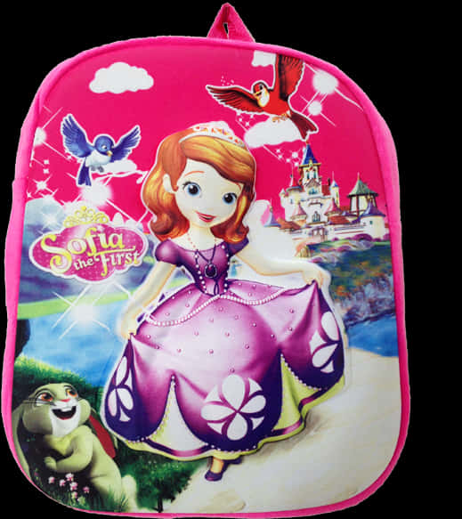 A Pink Backpack With A Cartoon Character On It