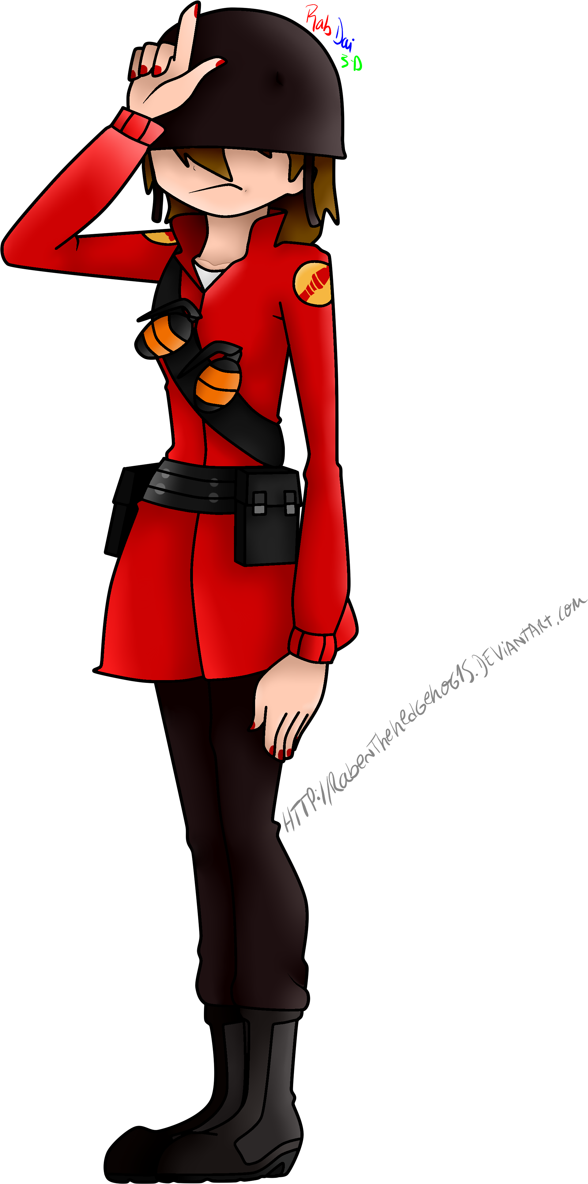 A Cartoon Of A Woman In A Red And Black Outfit