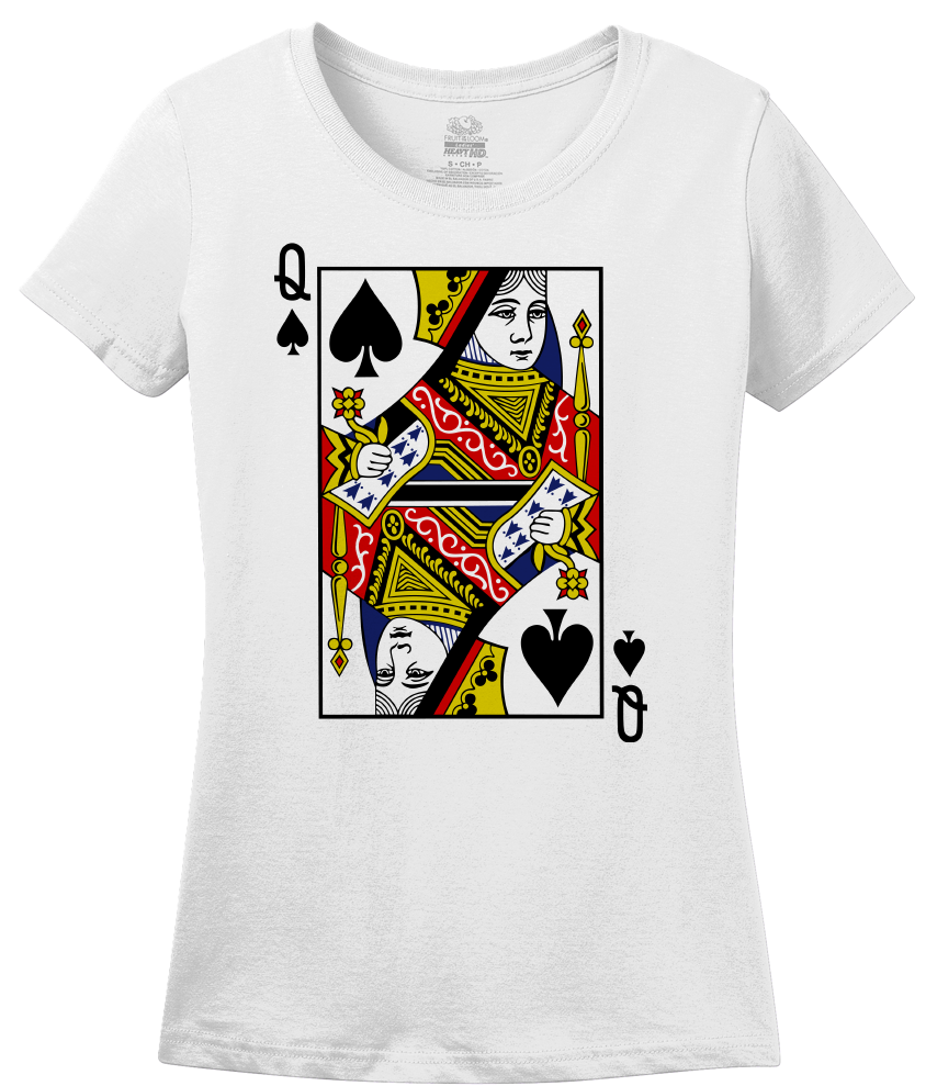A White Shirt With A Picture Of A Queen Of Spades