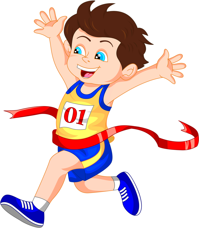 A Cartoon Of A Boy Running With A Red Ribbon