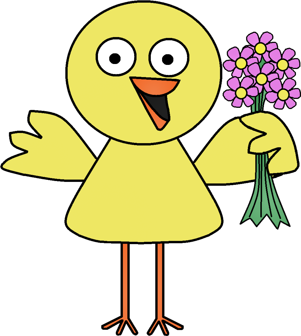 A Cartoon Bird Holding Flowers