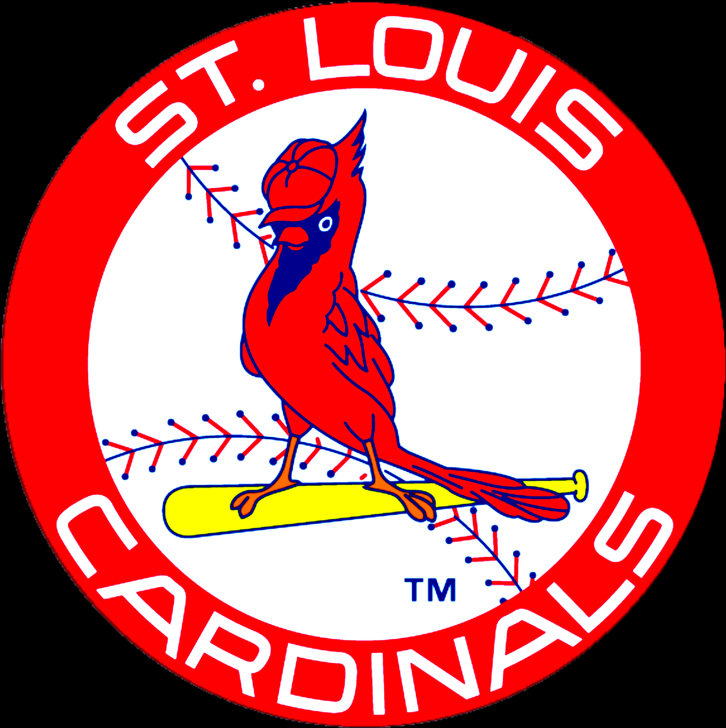 A Red And White Logo With A Bird On A Bat