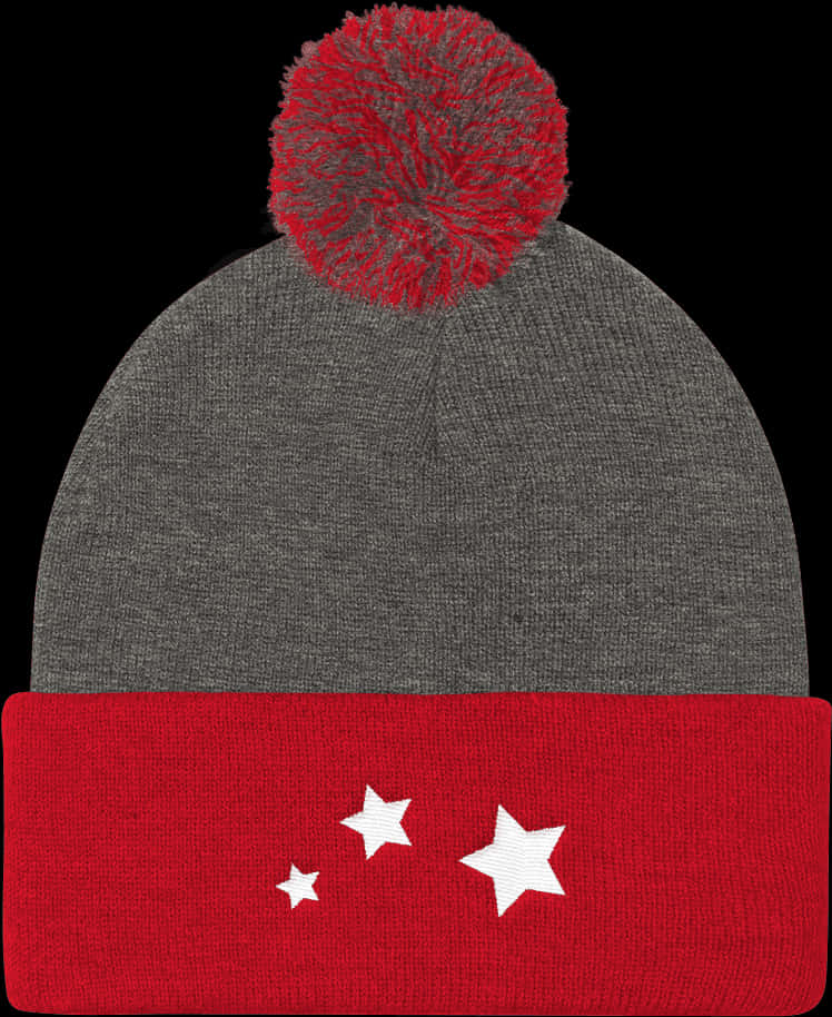 A Grey And Red Beanie With White Stars On It